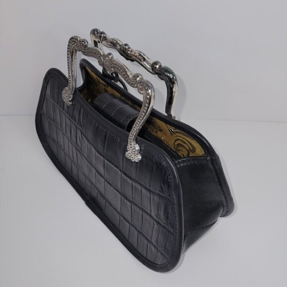 Brighton Black Leather Croc Pattern Satchel Vintage Handbag A 224975 - Picture 5 of 12